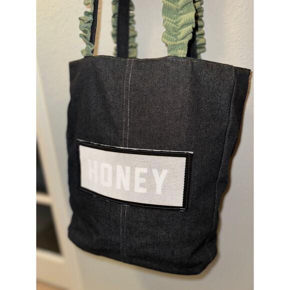 Upcycled Shuggie Fierce Honey Denim Tote Bag - 1 DAY SHIP OUT - Picture 6 of 7